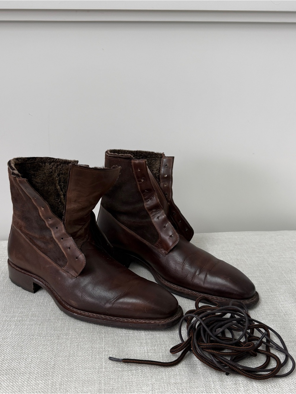 Mezlan Fur-Lined Brown Leather Dress Boots Size 11